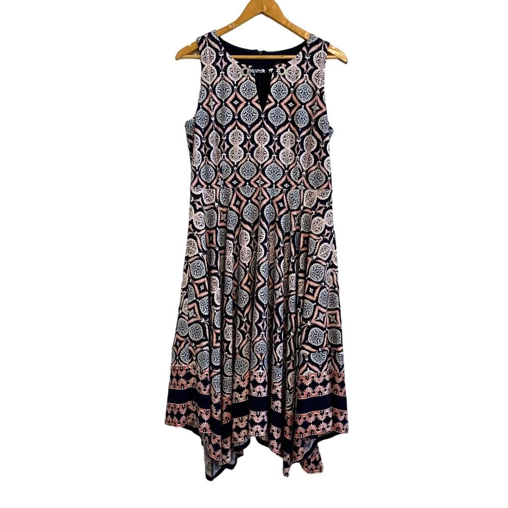 Ivanka Trump Navy Blue Ikat Sleeveless Mini Dress